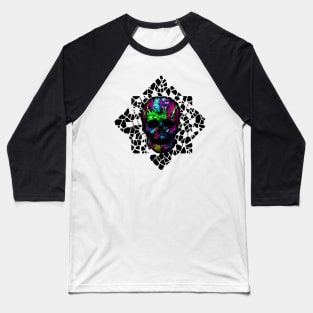 Flower Tile Skull Baseball T-Shirt